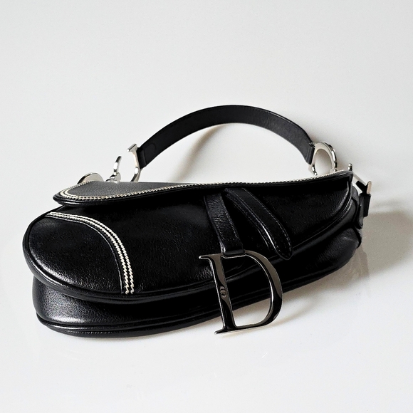 Dior Saddle Bag Vintage Black Goatskin Leather With Contrast Stitch - Picture 7 of 15